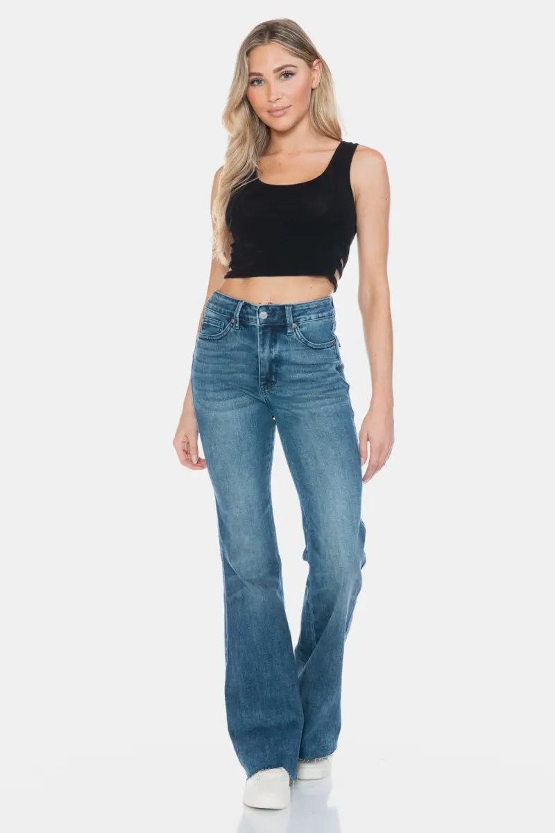 Judy Blue Full Size Tummy Control Cut Hem Flare Jeans - Love Salve